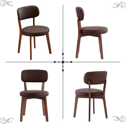 Furniliving Wooden Dining Chairs Set of 2, Mid-Century Modern Leather Upholstered Kitchen Chair with Solid Oak Wood, Farmhouse Dining Room Chairs, Brown