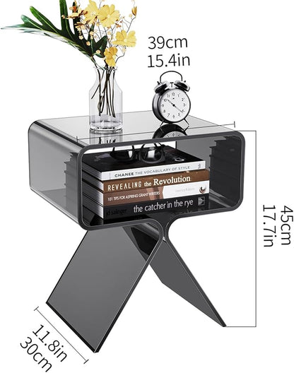 Acrylic Nightstand Side Table Modern Design Clear Home Decor Display End Table for Living Room (Black)