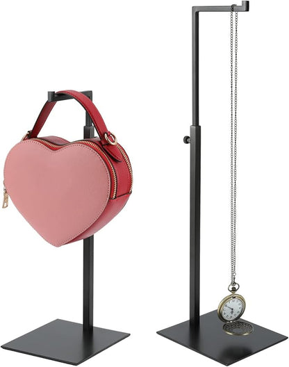 Purse Display Stand - 2 Pack Solid Black Bag Display Rack Stands, Counter Adjustable Height Stainless Steel Purse Handbag Holder Display Stand