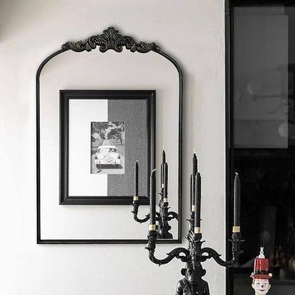 WAMIRRO Arched Mirror,Black Traditional Vintage Ornate Baroque Mirrors,Antique Brass Mirrors for Entryway/Fireplace/Living Room/Hallway/Bathroom.24“X36“ Black