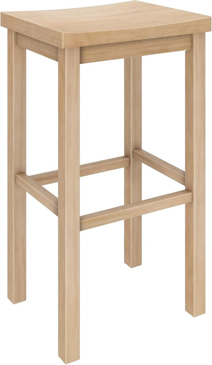 Grain & Grove Smith Collection Solid Wood Bar Stool, 30 inch Saddle-Seat Bar Chair, Backless, Heavy-Duty Construction, Footrest Support, Ideal for Kitchen Islands, Home Bars, and Counters, Blonde