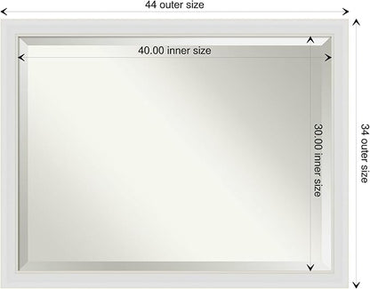 Amanti Art White Bathroom Mirror for Over Sink, 34x44 Flair Soft White Rectangle Vanity Mirror, X-Large Casual Frame, Hangs Horizonally and Vertically, Bathroom Wall Decor, Beveled Edge from WI, USA