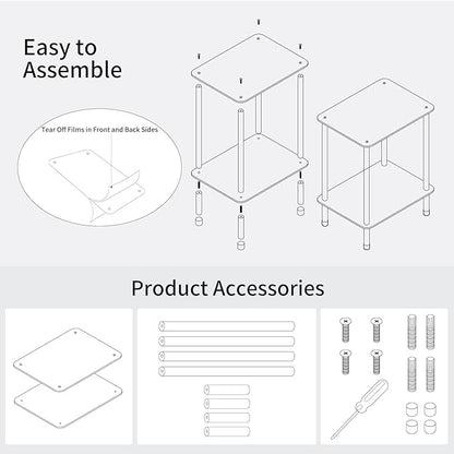 Clear Acrylic Side Table, 2-Tier End Table for Living Room, Small Modern Bedside Tables Nightstand for Bedroom, Home Decor Accent Table, 15.7" L x 11.8" W x 19.82" H, Clear