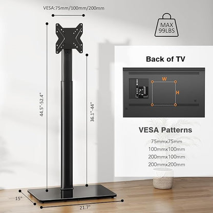 Universal TV Stand Monitor with Mount 100 Degree Swivel Height Adjustable and Tilt Function for 19 to 43 inch LCD, LED OLED TVs,Space Saving Standing Bedroom Living Room Corner,Black