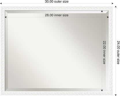 Amanti Art White Bathroom Mirror for Over Sink, 24x30 Bethany White Rectangle Vanity Mirror, Large Traditional Wood Frame, Hangs Horizonally and Vertically, Bathroom Wall Decor, Beveled Edge