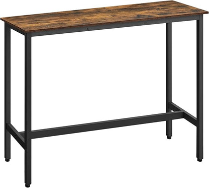 VASAGLE Bar Table, Narrow Long Kitchen Dining Table, Sturdy Metal Frame, Industrial, 15.7 x 47.2 x 35.4 Inches, Rustic Brown and Ink Black ULBT120B01