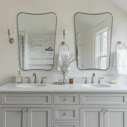 ANDY STAR 26x38 Inch Bathroom Mirror, Brushed Nickel Asymmetrical Mirror, Large Decorative Mirror, Modern Bathroom Mirror with Sophisticated Design, Wall Mount Vertically Only