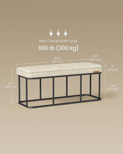 VASAGLE EKHO Collection - Storage Bench for Entryway, Ottoman Bench with Steel Frame, 43.3-Inch Wide, Synthetic Leather, Living Dining Room, Mid-Century Modern, Loads 660 lb, Cream White ULOM085W02