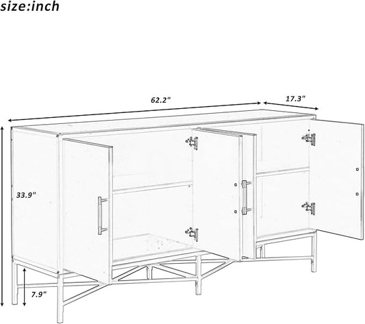 Merax Sideboard Buffet Cabinet with Storage, 4 Door Modern Cupboard w/Cross-Leg Design, Console Table for Kitchen, Dining/Living Room, Grey