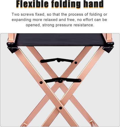 Lorvain Folable Makeup Artist Stool Chair, Protable Tall Folding Directors Chair, Aluminum Makeup Chair with Head Rest for Studio Salon Vanity, Bar Height - Gold Chair