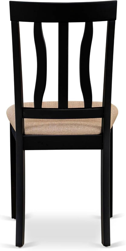 East West Furniture DLAN3-BLK-C 3 Piece Dining Table Set for Small Spaces Contains a Round Dining Room Table with Dropleaf and 2 Linen Fabric Upholstered Chairs, 42x42 Inch, Black