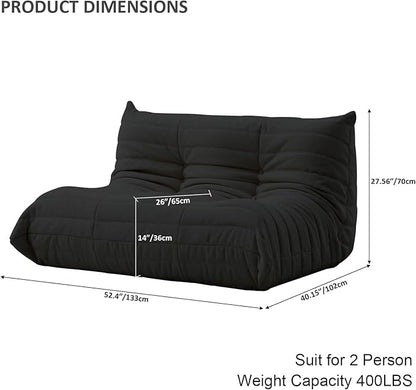 Luxury Sofa Couch Chair, Lazy Floor Seating, Fireside Bean Bag Chair, Ergonomic Tatami Sofa Lounger for Living Room, Bedroom, Office, Loveseat, Black