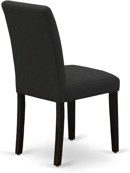 East West Furniture DMAB3-ABK-24 3 Piece Modern Dining Table Set Contains a Round Wooden Table with Dropleaf and 2 Black Color Linen Fabric Upholstered Chairs, 42x42 Inch, Wirebrushed Black