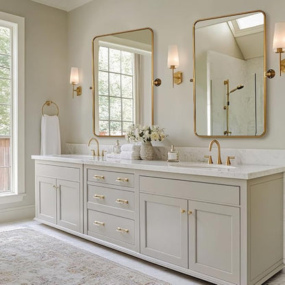 ANDY STAR Gold Pivot Mirror, 22" x 30" Brushed Gold Metal Frame Vanity Mirrors for Over Sink, Farmhouse Rectangle Bathroom Mirror with Adjustable Tilting Design Wall Mounted
