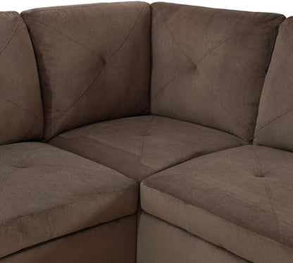 Brown L-Shaped 3-Piece Corduroy Fabric Sofa with Storage Ottoman Set, Sectional Couch Sofa Set for Living Room, Office, Small Space
