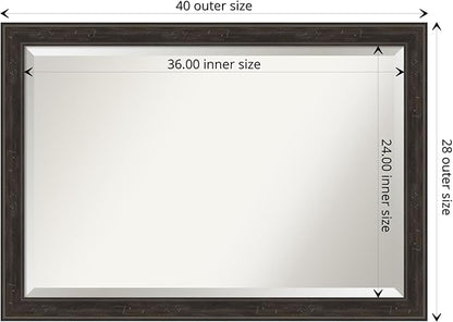Amanti Art Brown Wall Mirror 28x40 Shipwreck Greywash Narrow Rectangle Bathroom Mirror for Wall Decor Living Room, Large Traditional Frame, Hangs Horizonally and Vertically, Bathroom Decor, Beveled