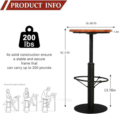 Vintage Industrial Bar Table 42" H, Round Wooden Top Metal Bar Standing Pub Table Kitchen Dining Coffee Bistro Table