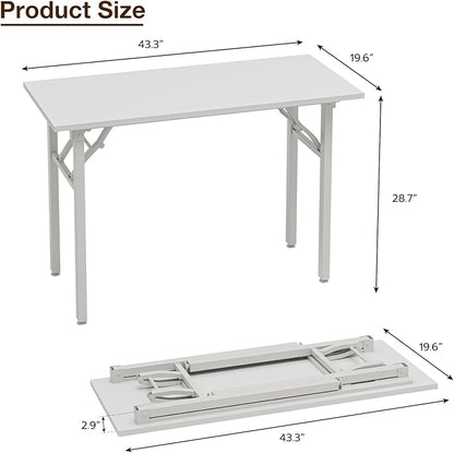 TEMI Small Computer Desk Folding Table - 43.3" Foldable Office Desk, No Assembly, Perfect for Small Spaces in Bedroom, Dorm, or Apartment, Portable Mini Desk or Study Table with Compact Design, White