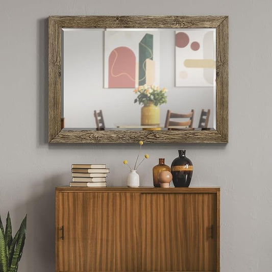 Renditions Gallery Walnut Vanity Mirror Rectangular Barnwood Framed Wall Mirror for Home Decor, Vertical or Horizontal Hanging, 29X41
