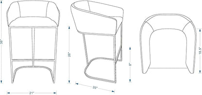 Manhattan Comfort Louvre 26 Inch Mid Century Modern Counter Height Bar Stools - Elegant Faux Leather Padded Seat, Stainless Steel Base with Footrest, Fully Assembled Barstools, Set of 2, Black & Gold