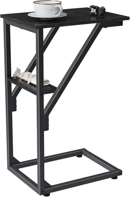 C-Shaped End Table, Small Side Table for Couch, Sofa TV Tray Table for Living Room, Bedroom, Bedside ET-D-BK1