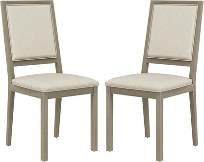 COLAMY Wood Dining Chairs Set of 2, Mid Century Modern Upholstered Kitchen Chairs,19 Inch Fabric Dining Chair with Back for Kitchen Dining Room,Grey