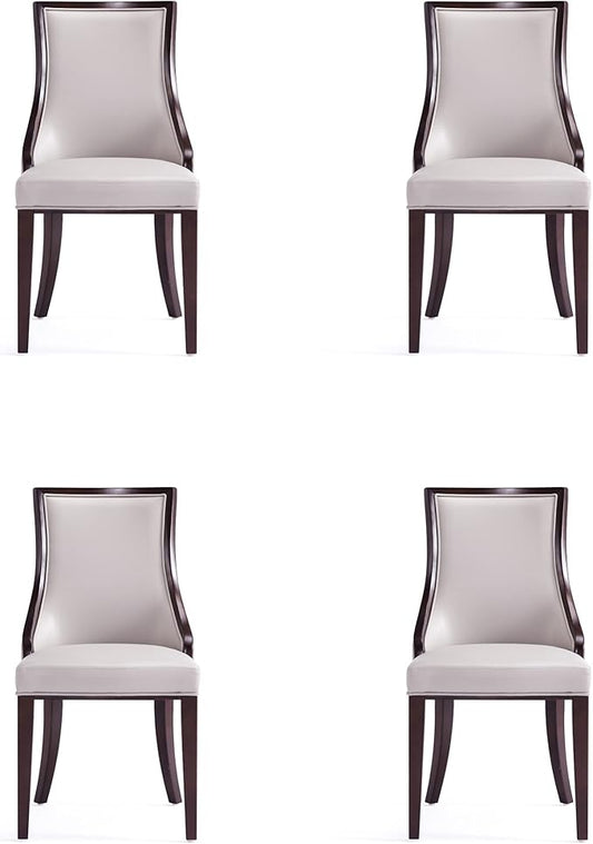 Manhattan Comfort Grand Avenue Faux Leather Dining Chairs, Parsons Accent Furniture with Padded Wingback Seat and Solid Beech Wood Frame, Set of 4, Light Grey