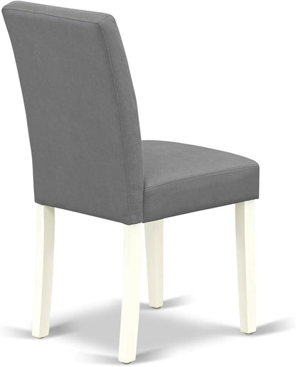 East West Furniture VAAS5-LWH-41 5 Piece Dining Table Set consists A Modern Dinner Table and 4 Platinum Gray Polyester Fabric Mid-Century Chairs with Stylish Back- Linen White Finish