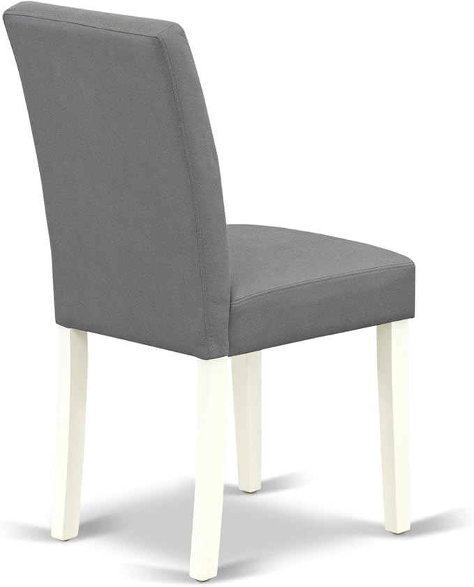 East West Furniture DLAS3-WHI-41 3 Piece Dining Table Set consists A Wooden Table and 2 Platinum Gray Polyester Fabric Kitchen Chairs with Stylish Back- Linen White Finish