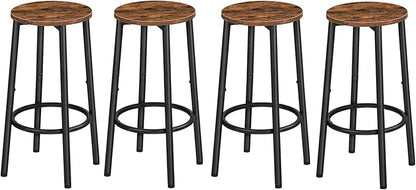 HOOBRO Bar Stools Set of 4, Counter Height Stools, Kitchen Round Height Stools, Bartools with Metal Frame and Smooth Top, for Kitchen, Bar, Cafe, Dining Room, Rustic Brown and Black BF03BYP401N1