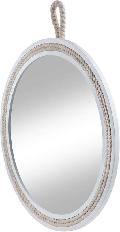 Small Decorative Mirror 11.4'' Round Hanging Mirror for Wall Nautical Rope Mirror for Bathroom Office Living Room All Occasions, White Round Rope,Mirror,Nautical Theme