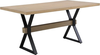 Christopher Knight Home Keyats 63 Inch Dining Table for 6 People, Modern Farmhouse Kitchen Table with X-Shaped Metal Legs, Rectangular Dinner Furniture for Dining Room, Home Office, Light Ash