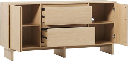 Walker Edison Modern Beveled 2-Door, 2-Drawer Sideboard, 63 Inch, Coastal Oak