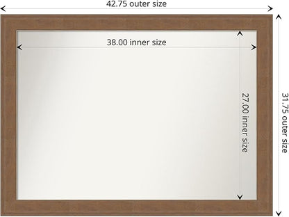 Amanti Art Brown Bathroom Mirror for Over Sink, 32x43 Alta Medium Brown Rectangle Vanity Mirror, X-Large Country Rustic Frame, Hangs Horizonally and Vertically, Bathroom Wall Decor, Non-Beveled Edge