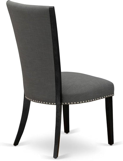 East West Furniture V626VE650-5 5 Piece Dining Set Includes a Rectangle Dining Room Table with V-Legs and 4 Dark Gotham Linen Fabric Parson Chairs, 36x60 Inch, Multi-Color