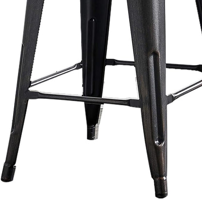 AC Pacific 24” Metal Barstool Set of 2 – Country Rustic Style with Low Back, Lightweight & Sturdy Build, Easy Assembly – Sanded Matte Midnight/Brushed Rusty Gold