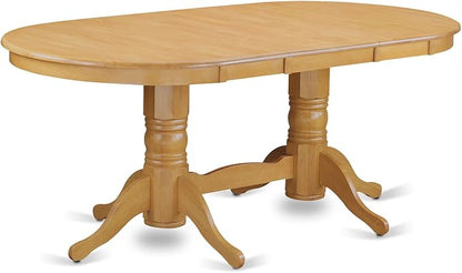 East West Furniture VAAB9-OAK-55 9 Piece Modern Dining Table Set Includes an Oval Wooden Table with Butterfly Leaf and 8 Oasis Blue Faux Leather Parson Dining Chairs, 40x76 Inch, Oak