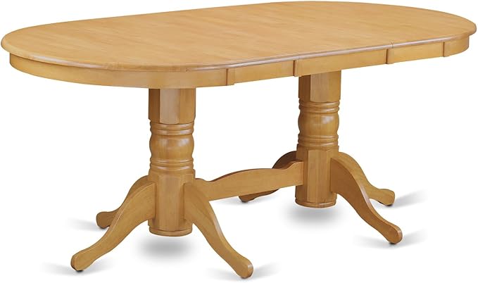 East West Furniture VAAB9-OAK-04 9 Piece Dining Table Set Includes an Oval Dining Room Table with Butterfly Leaf and 8 Light Tan Linen Fabric Parsons Chairs, 40x76 Inch, Oak