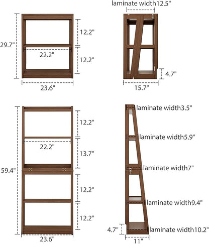 Soild Wood Ladder Book Case Organizer, 4-Tier, Modern Display Bookshelf Wood Frame,Children's Room Free Standing Organizer Storage Cabinet,for Bedroom and Office, Balcony, Walnut