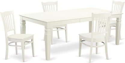 East West Furniture LGGR5-LWH-W 5 Piece Dining Room Table Set Includes a Rectangle Wooden Table with Butterfly Leaf and 4 Kitchen Dining Chairs, 42x84 Inch, Linen White