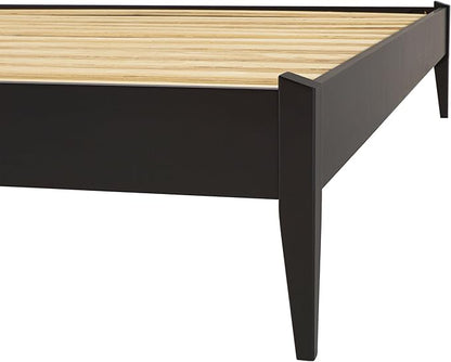 Bme Dinkee Queen Platform Bed Frame Wood 15 Inch - Solid Wood Bed Frame - Modern & Minimalist Style - 12 Strong Wood Slat Support - Easy Assembly - No Box Spring Needed - Black