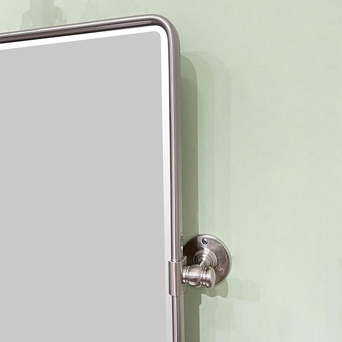 TEHOME 20 x 24 inch Farmhouse Nickel Metal Framed Pivot Rectangle Bathroom Mirror Rounded Rectangluar Tilting Beveled Vanity Mirrors for Wall