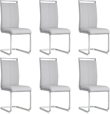 Dining Chairs Set of 6, Faux Leather with Plated Chrome Metal Frame, Modern Kitchen Chairs with Padded Seat High Back for Dining Room, Kitchen, Living Room