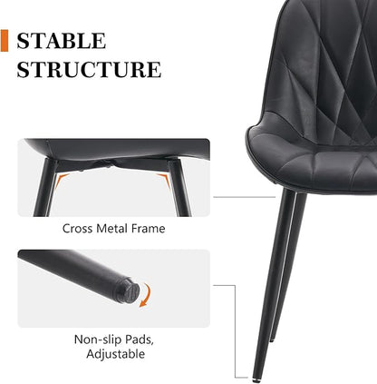 Rowill Black Dining Chairs Set of 2 - Upholstered Faux Leather Kitchen Chairs with Soft Cushion Backrest, Sturdy Metal Legs & Non-Slip Pads, Perfect Modern Design for Home Dining Room, Kitchen