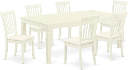 East West Furniture LGDA7-LWH-C 7 Piece Modern Dining Table Set Consist of a Rectangle Wooden Table with Butterfly Leaf and 6 Linen Fabric Dining Room Chairs, 42x84 Inch, Linen White