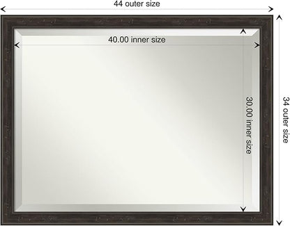 Amanti Art Brown Wall Mirror 34x44 Shipwreck Greywash Narrow Rectangle Bathroom Mirror for Wall Decor Living Room, X-Large Traditional Frame, Hangs Horizonally and Vertically, Bathroom Decor, Beveled
