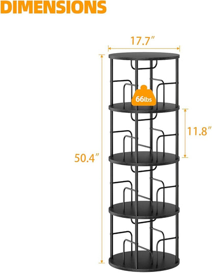 4 Tier Rotating Bookshelf, 360 Display Spinning Corner Bookshelf, Space-Saving Metal Frame Bookcase for Living Room, Office, Bedroom, Black