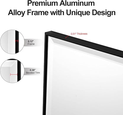 20x40 Inch Black Mirror with Beveled Trim, Aluminum Frame Bathroom Vanity Mirror, Copper-Free Mirror, Rectangle Wall Mounted Mirror, Modern Rectangular Mirror Horizontal or Vertical