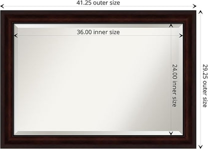 Amanti Art Brown Bathroom Mirror for Over Sink, 29x41 Coffee Bean Brown Rectangle Vanity Mirror, Large Casual Frame, Hangs Horizonally and Vertically, Bathroom Wall Decor, Beveled Edge from WI, USA