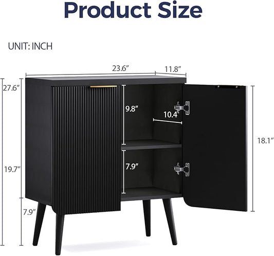 Fluted Buffet Cabinet – Modern Wood Sideboard with 2-Doors & Shelves, Multifunctional Storage Cabinet & Credenzas for Entryway, Dining & Living Room, Black